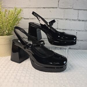 STEVE MADDEN TEEGAN CHUNKY PLATFORM PATENT MARY JANE HEELS WOMENS 8.5 EUC